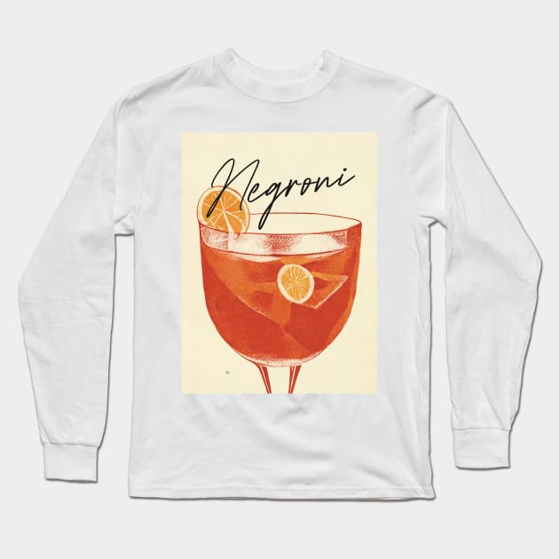 Negroni Retro Poster Classic Glass Bar Prints, Vintage Drinks, Recipe, Wall Art Long Sleeve T-Shirt by BetterManufaktur